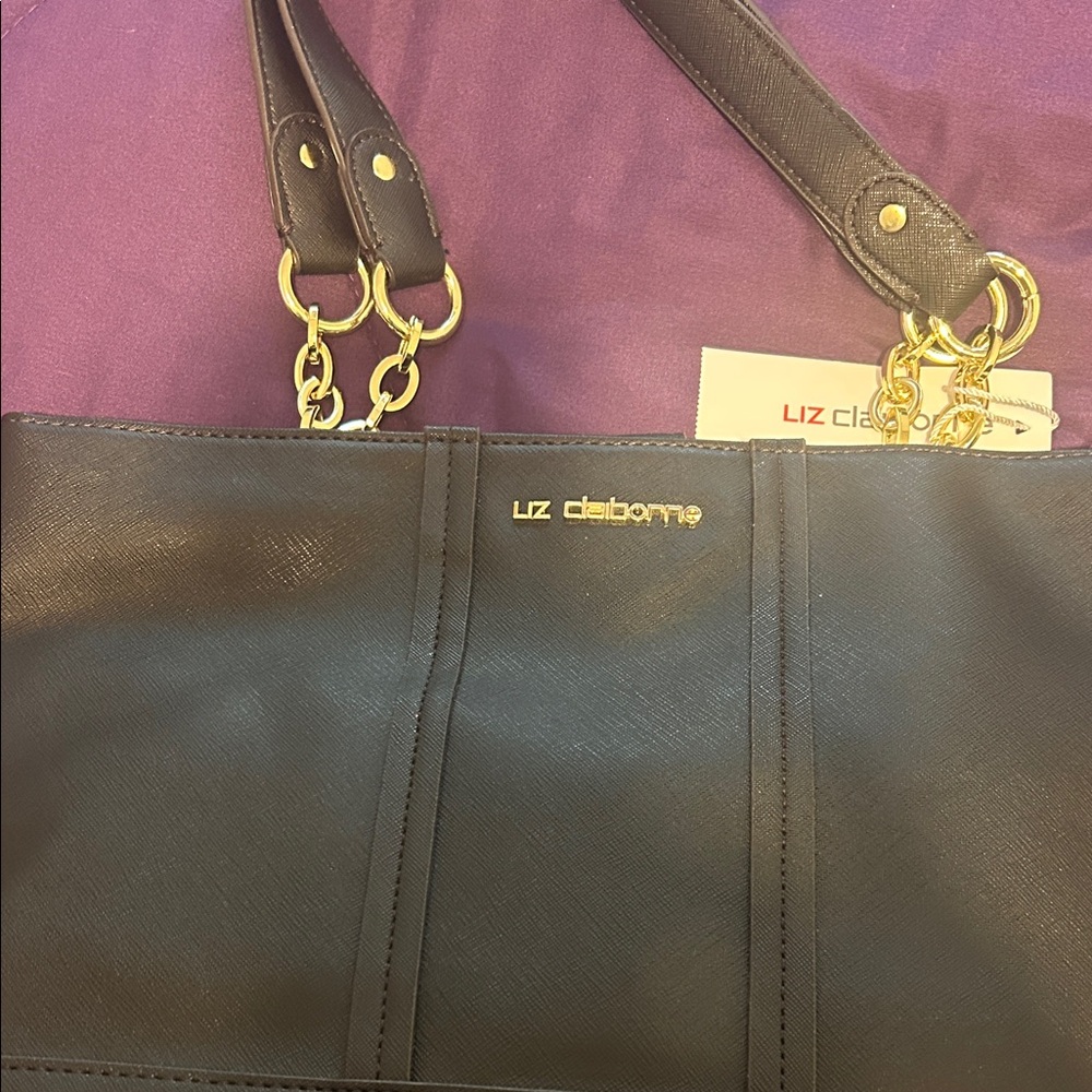 Liz Claiborne Black Shoulder Bag with Gold Accents